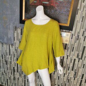 Bryn Walker Linen Asymmetrical Yellow Top Lagenlook Coastal Women’s Size M 0042